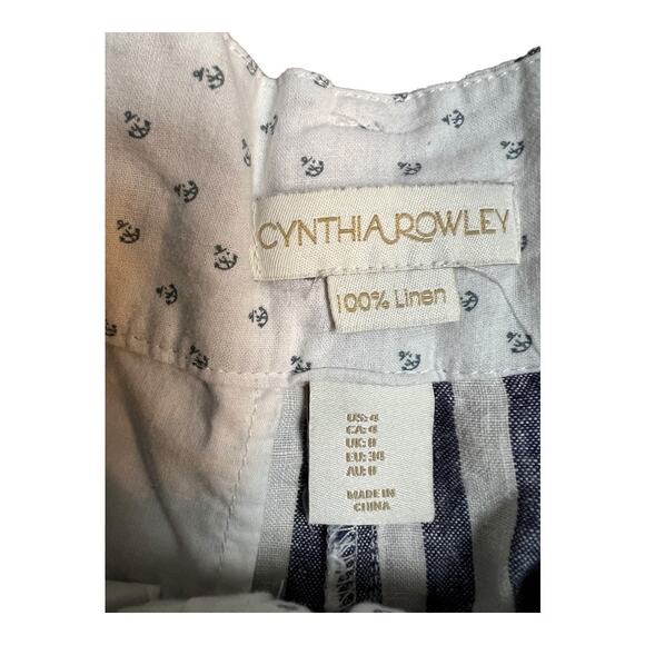 Cynthia Rowley Striped Linen Paper Bag Shorts Tie Waist Casual Preppy Twee 4 - Picture 4 of 7